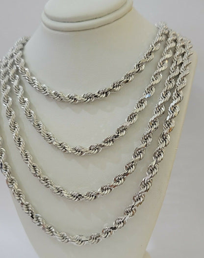 Real Gold 10k Rope Necklace Men's Chain 6mm 20" 22" 24" White Gold Diamond Cuts - Reva Jeweler