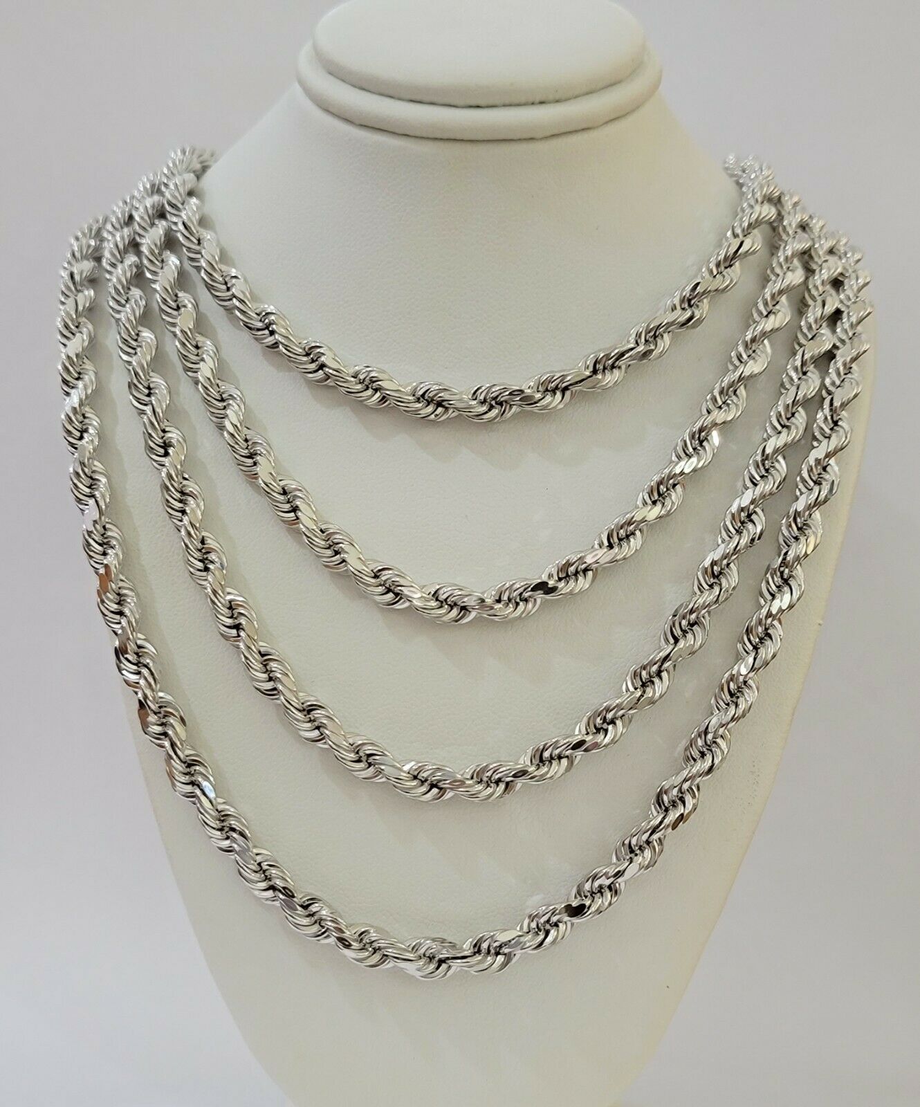 Real Gold 10k Rope Necklace Men's Chain 6mm 20" 22" 24" White Gold Diamond Cuts - Reva Jeweler