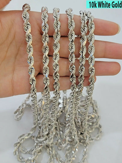 Real Gold 10k Rope Necklace Men's Chain 6mm 20" 22" 24" White Gold Diamond Cuts - Reva Jeweler