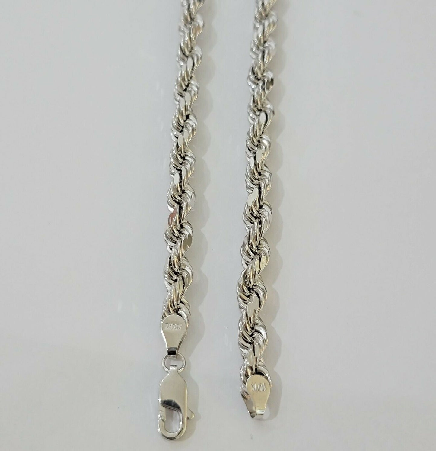 Real Gold 10k Rope Necklace Men's Chain 6mm 20" 22" 24" White Gold Diamond Cuts - Reva Jeweler