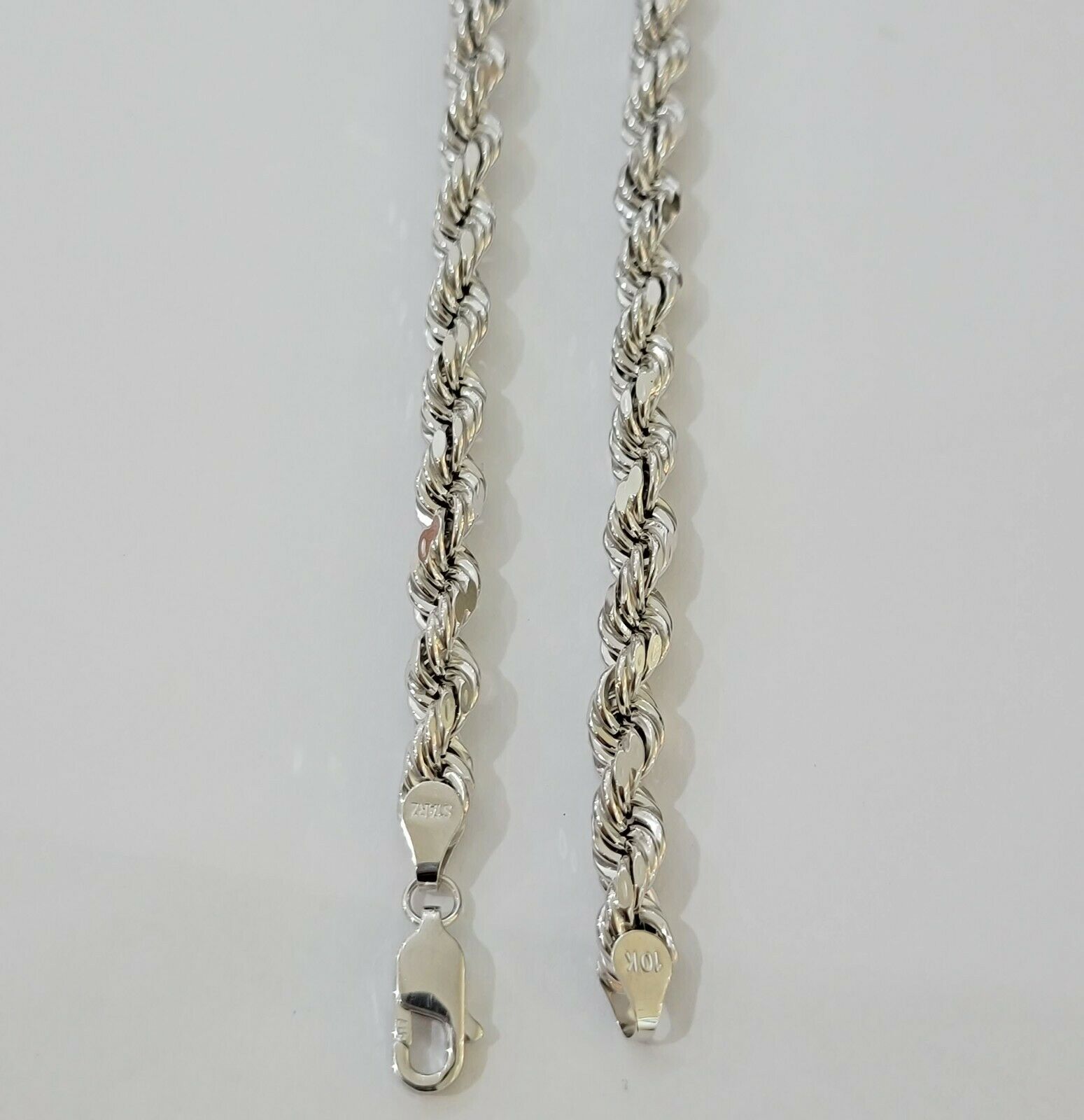 Real Gold 10k Rope Necklace Men's Chain 6mm 20" 22" 24" White Gold Diamond Cuts - Reva Jeweler