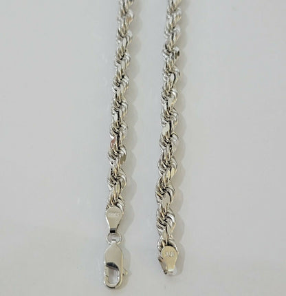 Real Gold 10k Rope Necklace Men's Chain 6mm 20" 22" 24" White Gold Diamond Cuts - Reva Jeweler