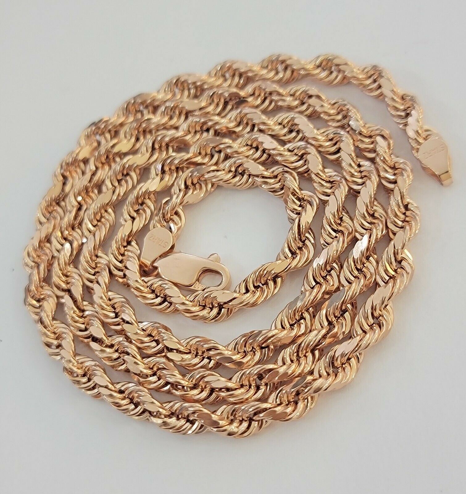Real Gold 10k Rose Gold Rope Necklace Men Chain 4mm 20" - 26" Inch 10kt Men Women - Reva Jeweler