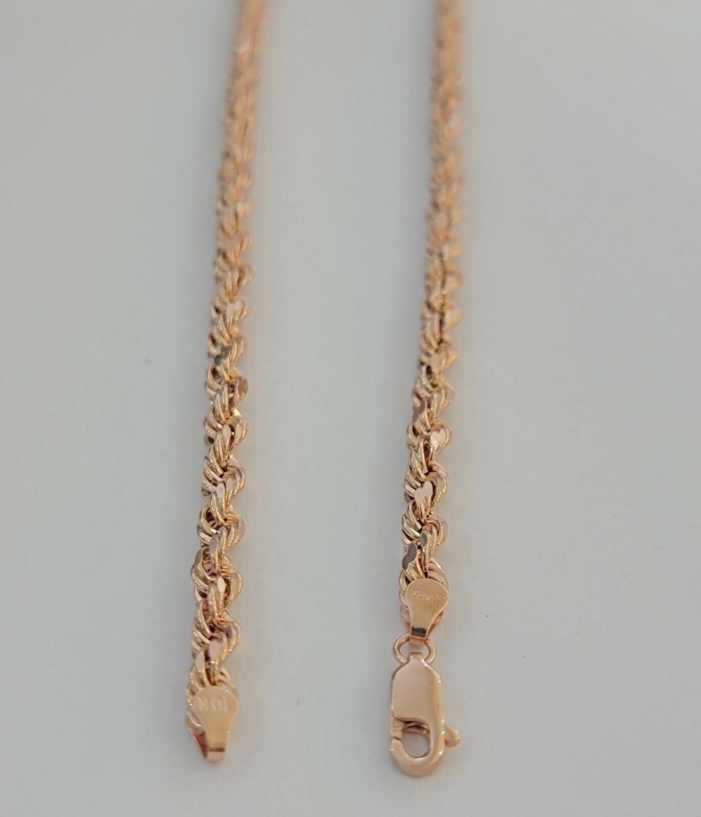 Real Gold 10k Rose Gold Rope Necklace Men Chain 4mm 20" - 26" Inch 10kt Men Women - Reva Jeweler