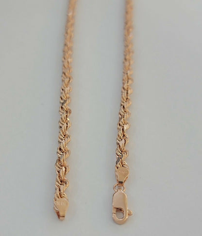 Real Gold 10k Rose Gold Rope Necklace Men Chain 4mm 20" - 26" Inch 10kt Men Women - Reva Jeweler