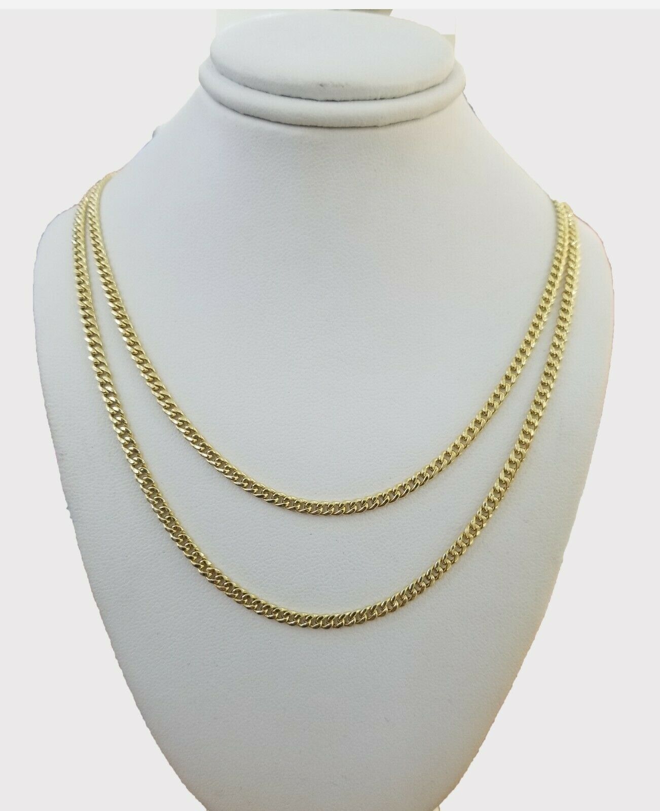 Real Gold 10kt Necklace Miami Cuban Link 16" 18" 2.5mm Women Layer Chain 2 piece - Reva Jeweler