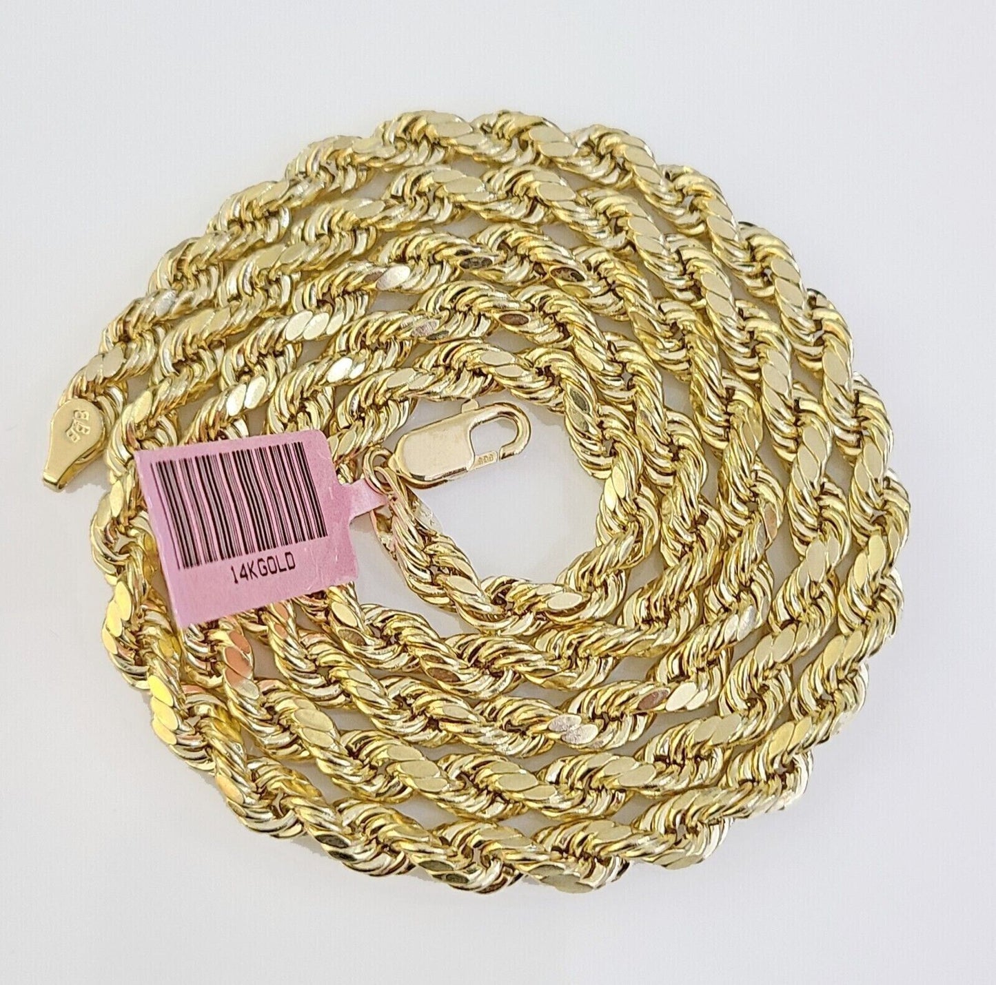 Real Gold 14k Rope Necklace Mens Chain 5mm 20" - 26" Yellow Gold Diamond Cuts 10KT - Reva Jeweler