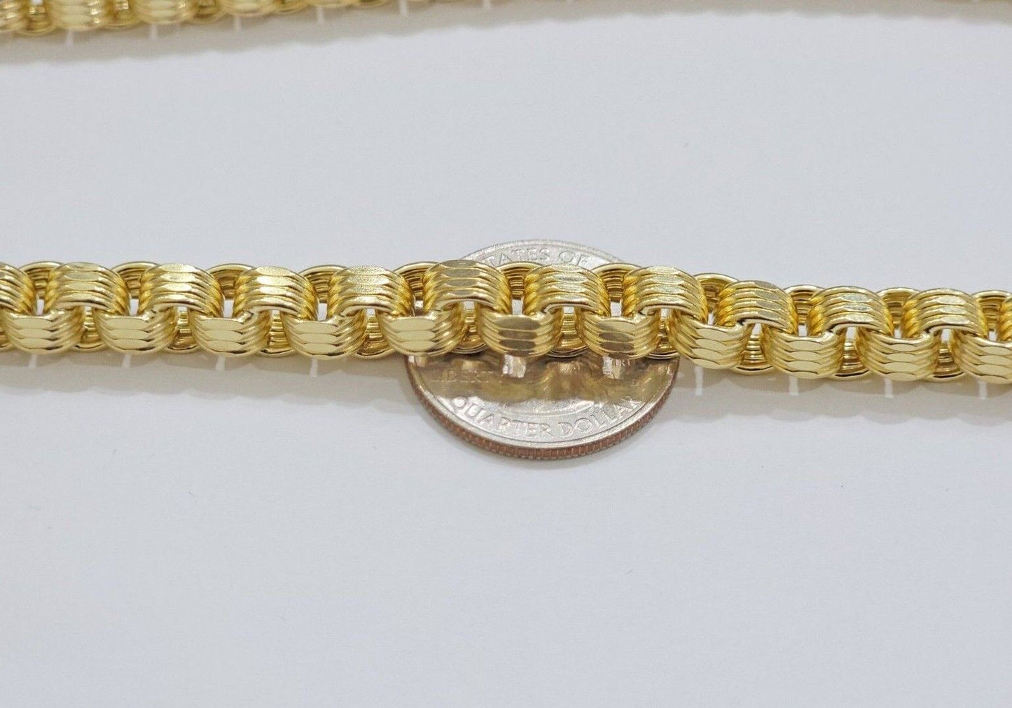 Real Gold Box Byzantine Chain Necklace 7.5mm 10K Yellow 20 Inches Men 10KT SALE - Reva Jeweler