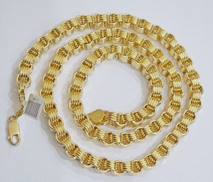 Real Gold Box Byzantine Chain Necklace 7.5mm 10K Yellow 20 Inches Men 10KT SALE - Reva Jeweler