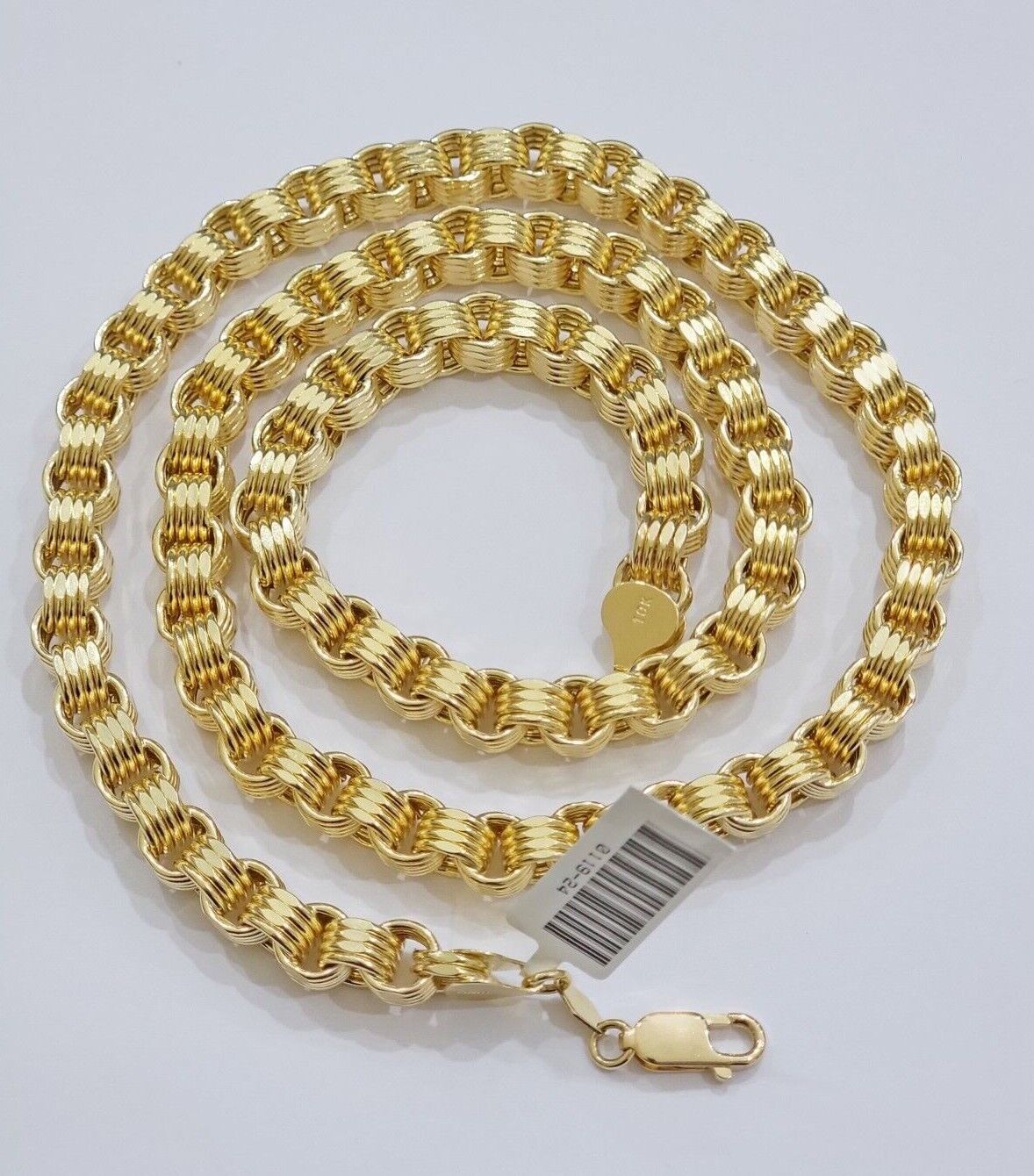 Real Gold Box Byzantine Chain Necklace 7.5mm 10K Yellow 20 Inches Men 10KT SALE - Reva Jeweler