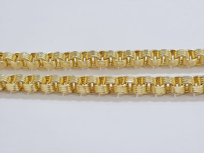 Real Gold Box Byzantine Chain Necklace 7.5mm 10K Yellow 20 Inches Men 10KT SALE - Reva Jeweler