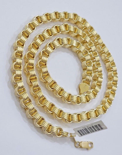 Real Gold Box Byzantine Chain Necklace 7.5mm 10K Yellow 22 Inches Men 10KT SALE - Reva Jeweler