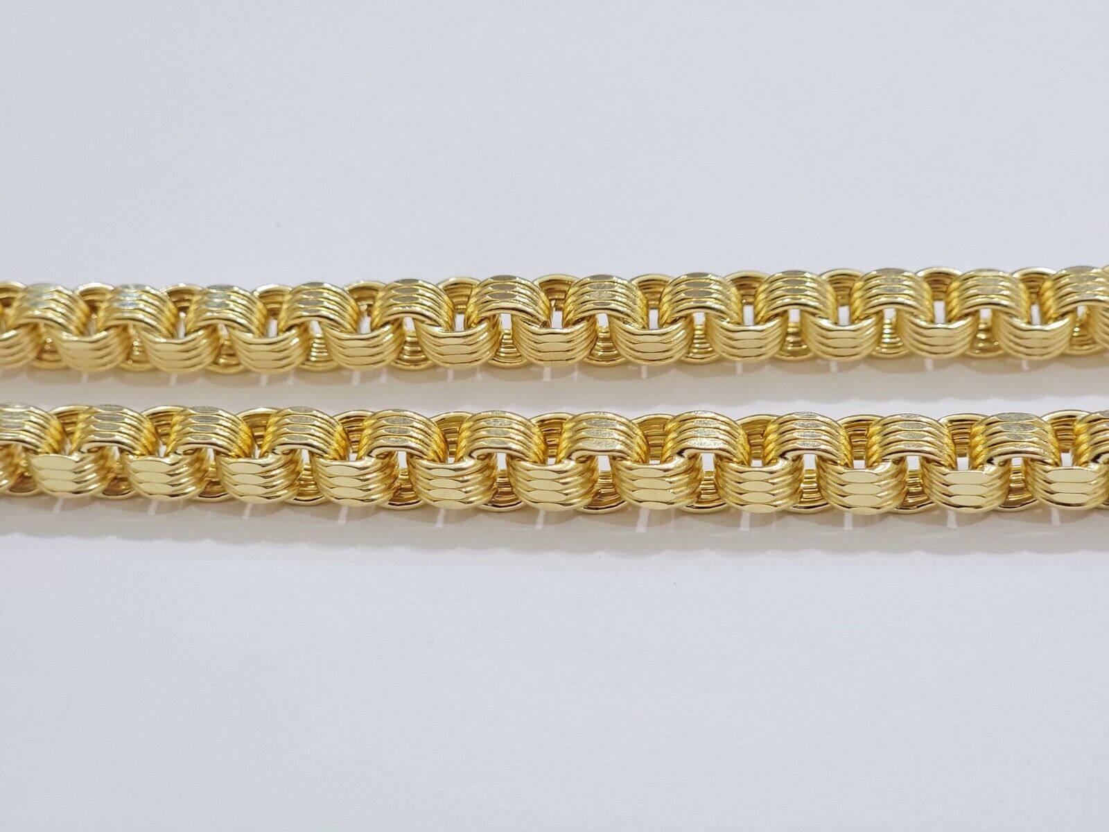 Real Gold Box Byzantine Chain Necklace 7.5mm 10K Yellow 24 Inches Men 10KT SALE - Reva Jeweler