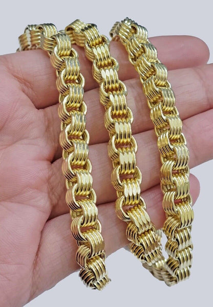 Real Gold Box Byzantine Chain Necklace 7.5mm 10K Yellow 24 Inches Men 10KT SALE - Reva Jeweler