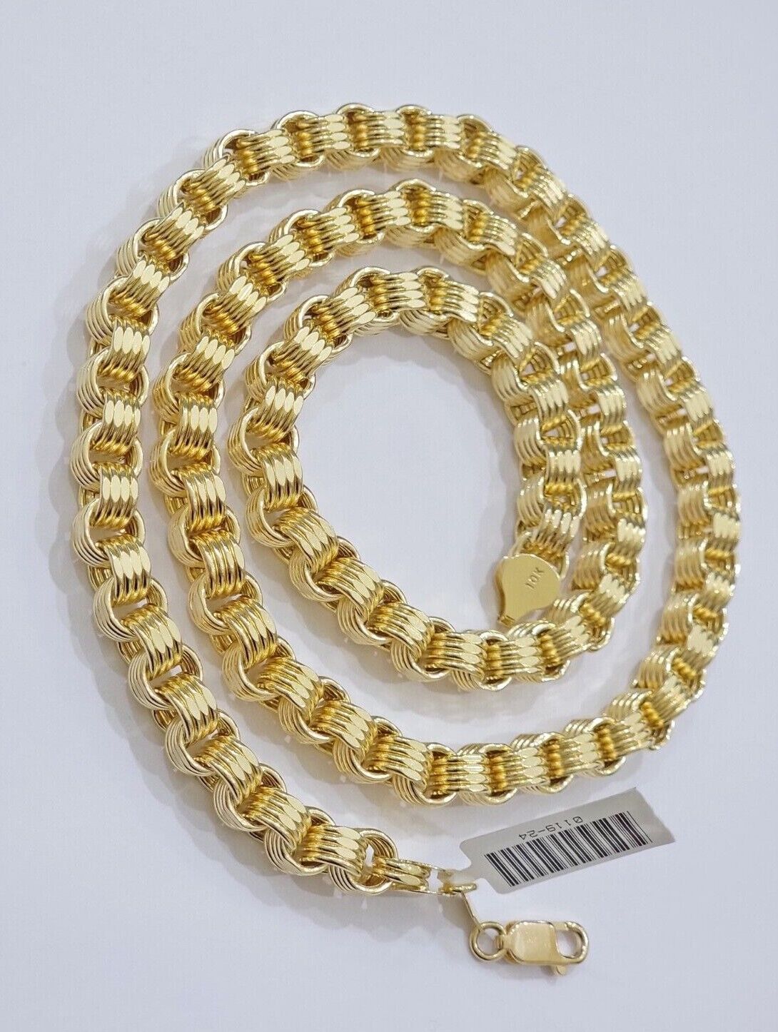 Real Gold Box Byzantine Chain Necklace 7.5mm 10K Yellow 24 Inches Men 10KT SALE - Reva Jeweler