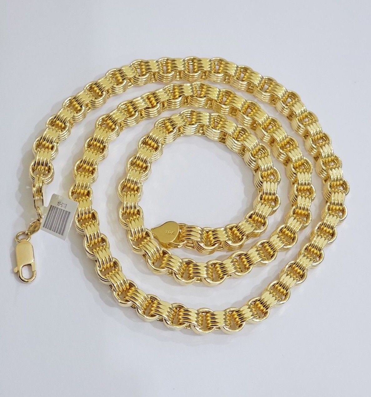 Real Gold Box Byzantine Chain Necklace 7.5mm 10K Yellow 24 Inches Men 10KT SALE - Reva Jeweler