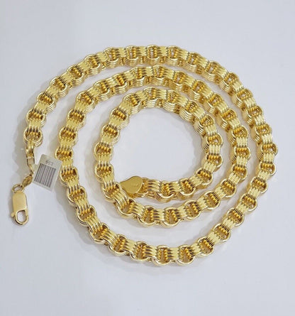 Real Gold Box Byzantine Chain Necklace 7.5mm 10K Yellow 24 Inches Men 10KT SALE - Reva Jeweler