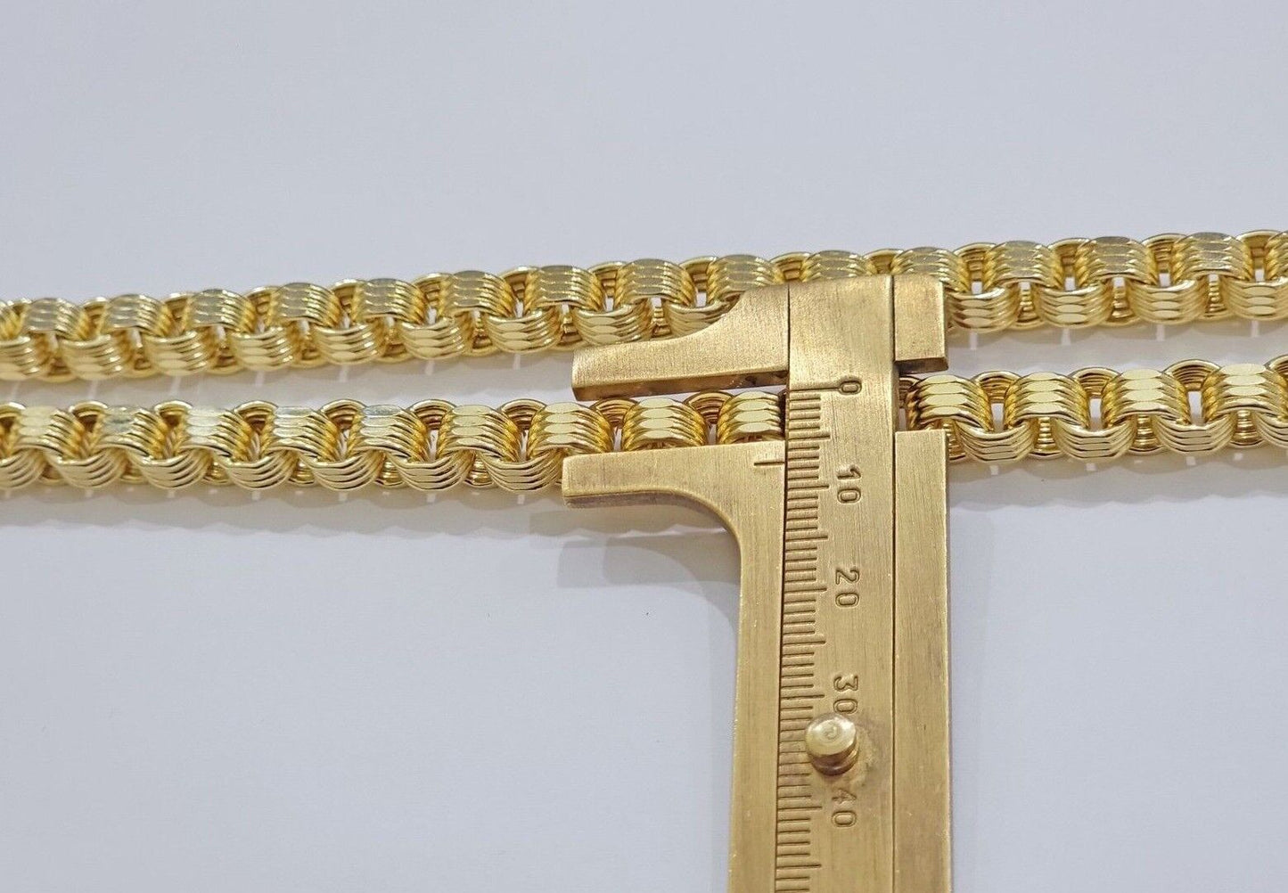 Real Gold Box Byzantine Chain Necklace 7.5mm 10K Yellow 24 Inches Men 10KT SALE - Reva Jeweler
