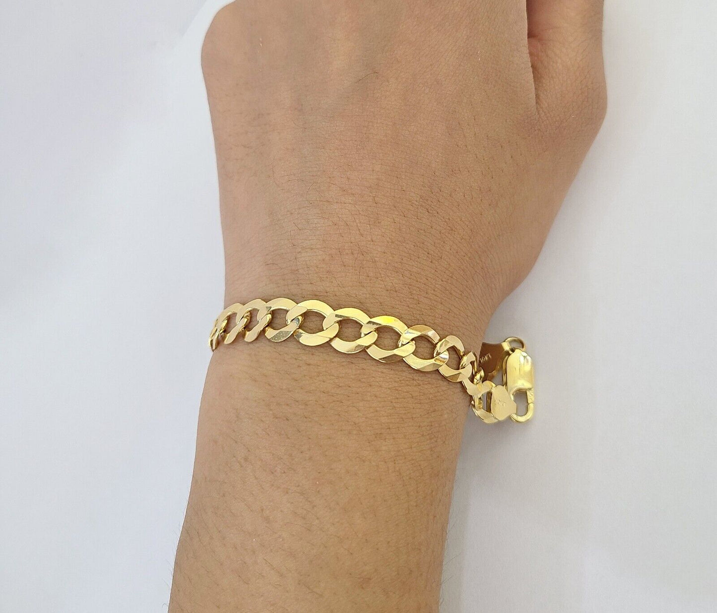 Real Gold Bracelet 10k Gold 8mm Link 8 Inch Men Women Cuban Curb Link - Reva Jeweler