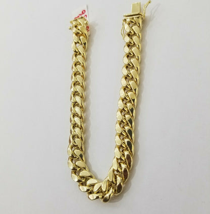 REAL GOLD Bracelet 14KT Miami Cuban Link 8" 9mm Box Clasp Yellow 14kt Gold MENS - Reva Jeweler