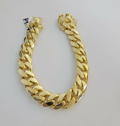 Real Gold Bracelet Solid 10k Mens Miami Cuban Link 13mm 10 kt Yellow Gold Box 8" - Reva Jeweler