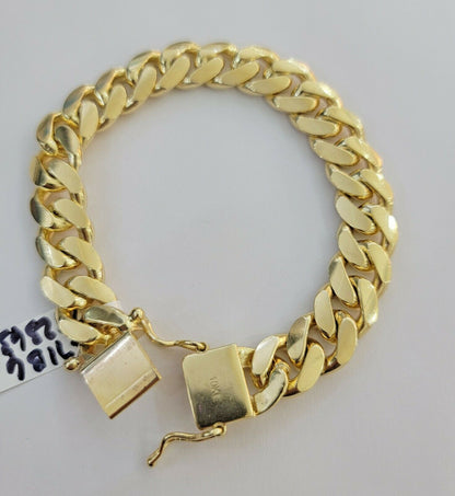 Real Gold Bracelet Solid 10k Mens Miami Cuban Link 13mm 10 kt Yellow Gold Box 8" - Reva Jeweler