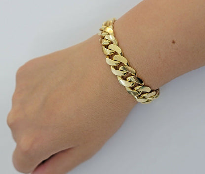 Real Gold Bracelet Solid 10k Mens Miami Cuban Link 13mm 10 kt Yellow Gold Box 8" - Reva Jeweler