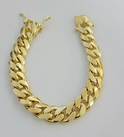 Real Gold Bracelet Solid 10k Mens Miami Cuban Link 13mm 10 kt Yellow Gold Box 8" - Reva Jeweler