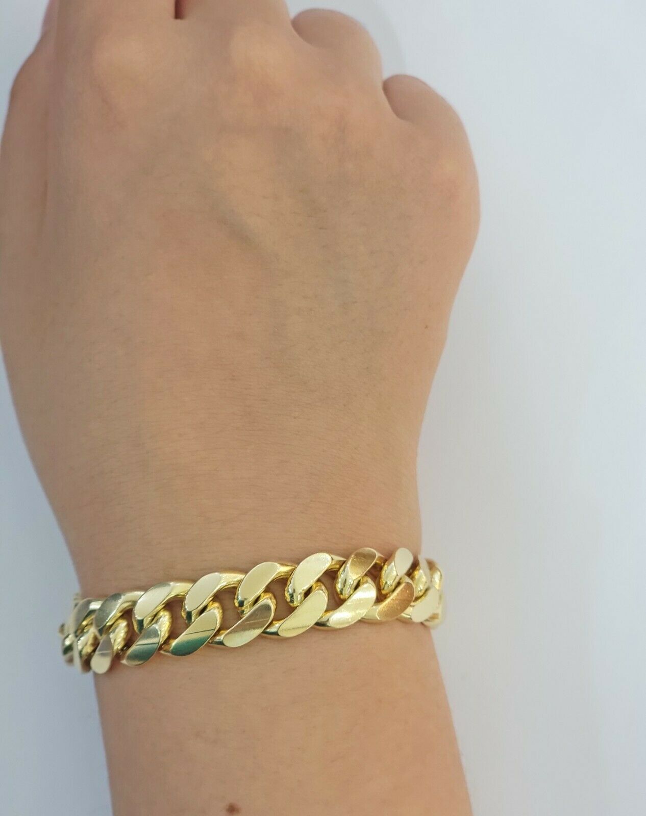 Real Gold Bracelet Solid 10k Mens Miami Cuban Link 13mm 10 kt Yellow Gold Box 8" - Reva Jeweler
