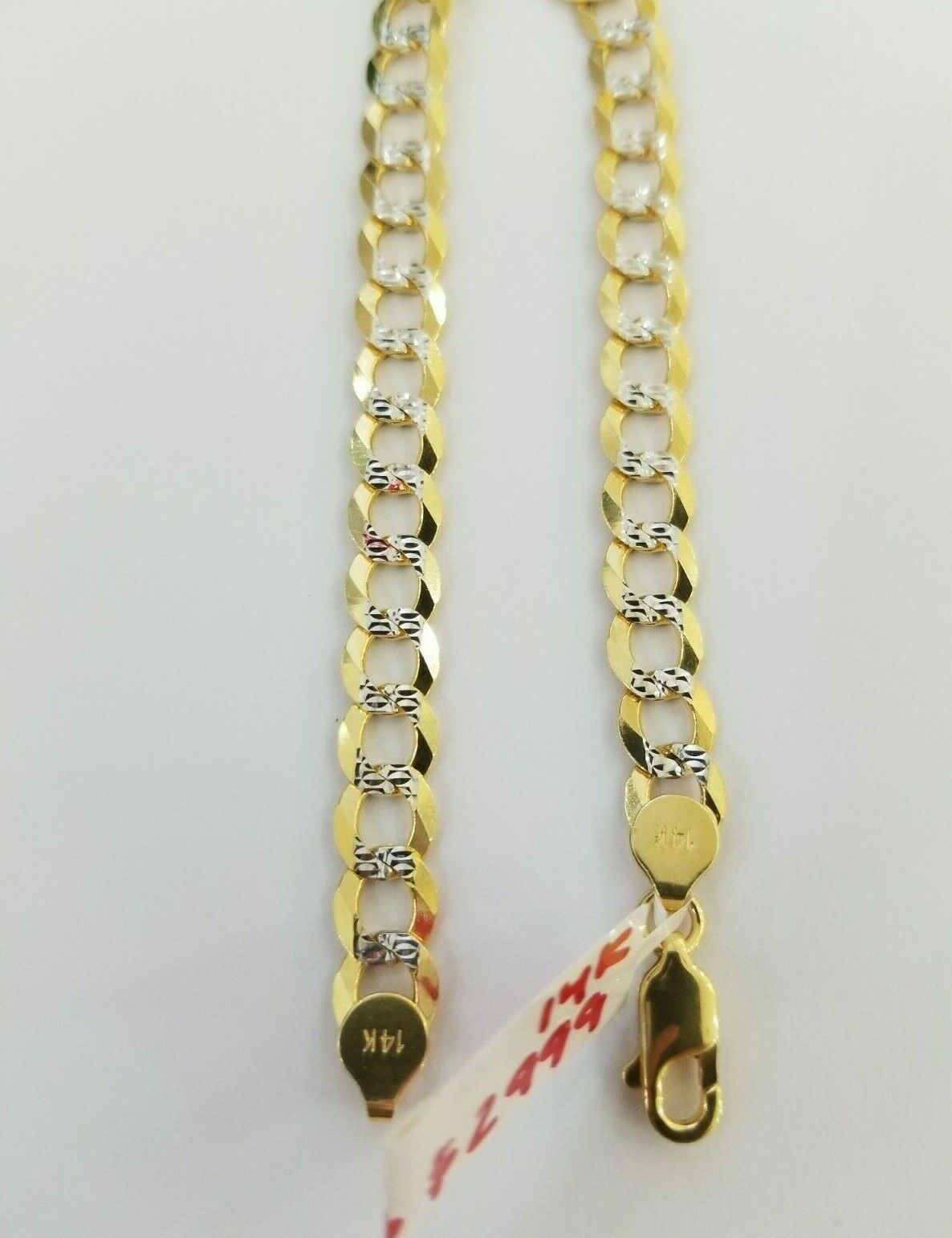 Real Gold Bracelet Solid 14k Cuban Curb Link FOR ladies 7.5" Diamond Cut 7.5mm - Reva Jeweler