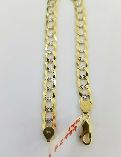 Real Gold Bracelet Solid 14k Cuban Curb Link FOR ladies 7.5" Diamond Cut 7.5mm - Reva Jeweler