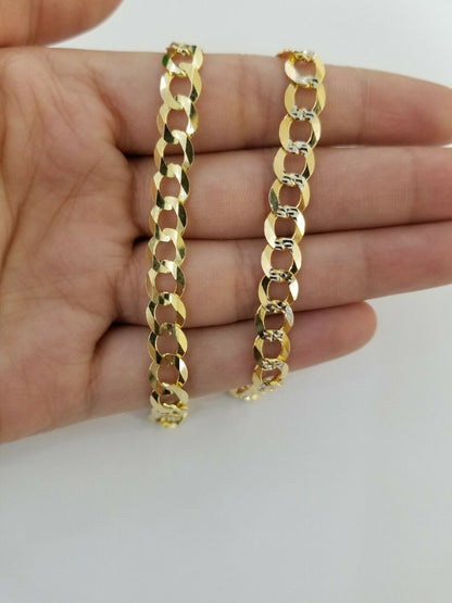 Real Gold Bracelet Solid 14k Cuban Curb Link FOR ladies 7.5" Diamond Cut 7.5mm - Reva Jeweler