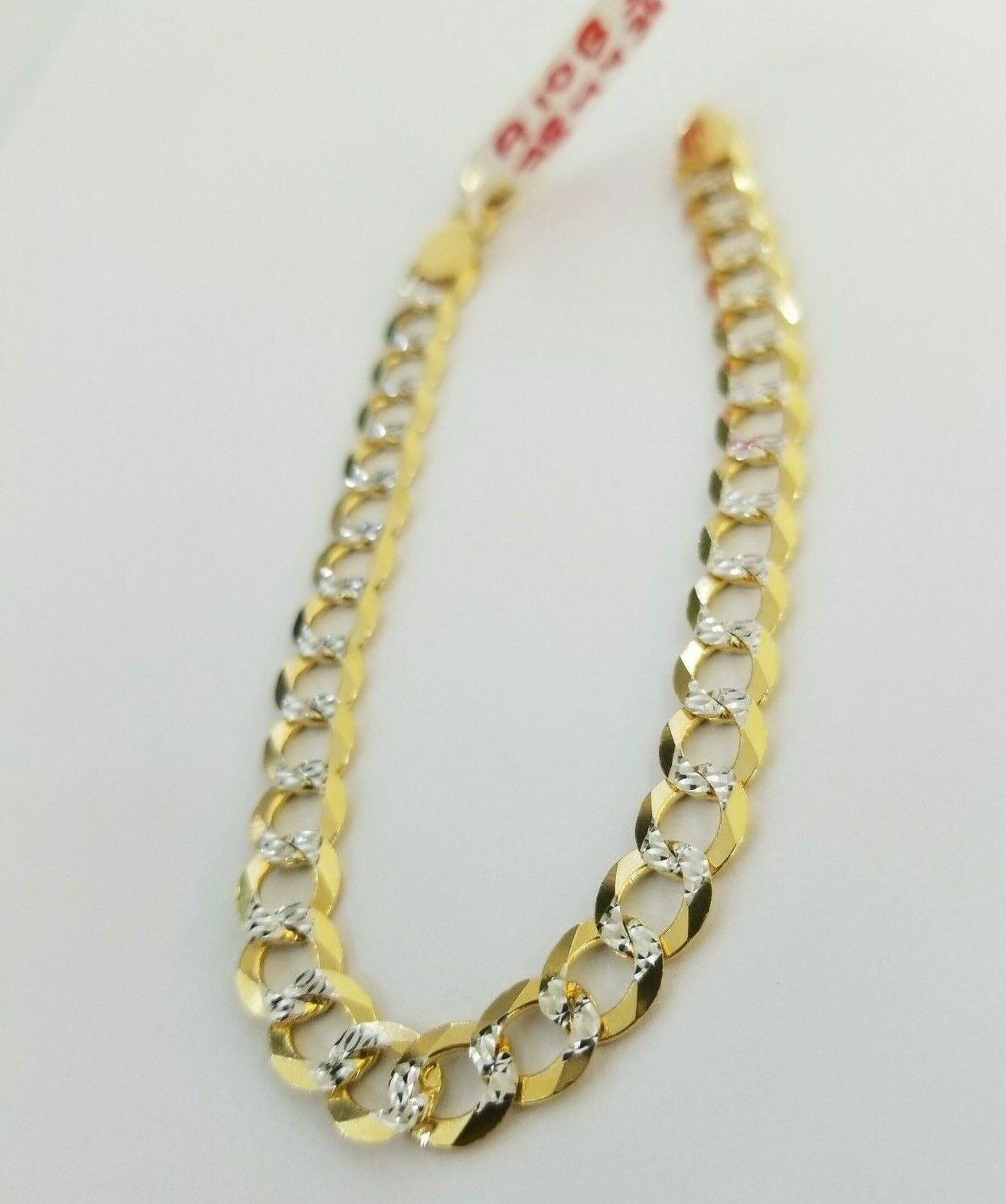 Real Gold Bracelet Solid 14k Cuban Curb Link FOR ladies 7.5" Diamond Cut 7.5mm - Reva Jeweler