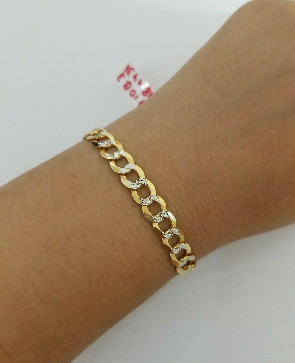 Real Gold Bracelet Solid 14k Cuban Curb Link FOR ladies 7.5" Diamond Cut 7.5mm - Reva Jeweler