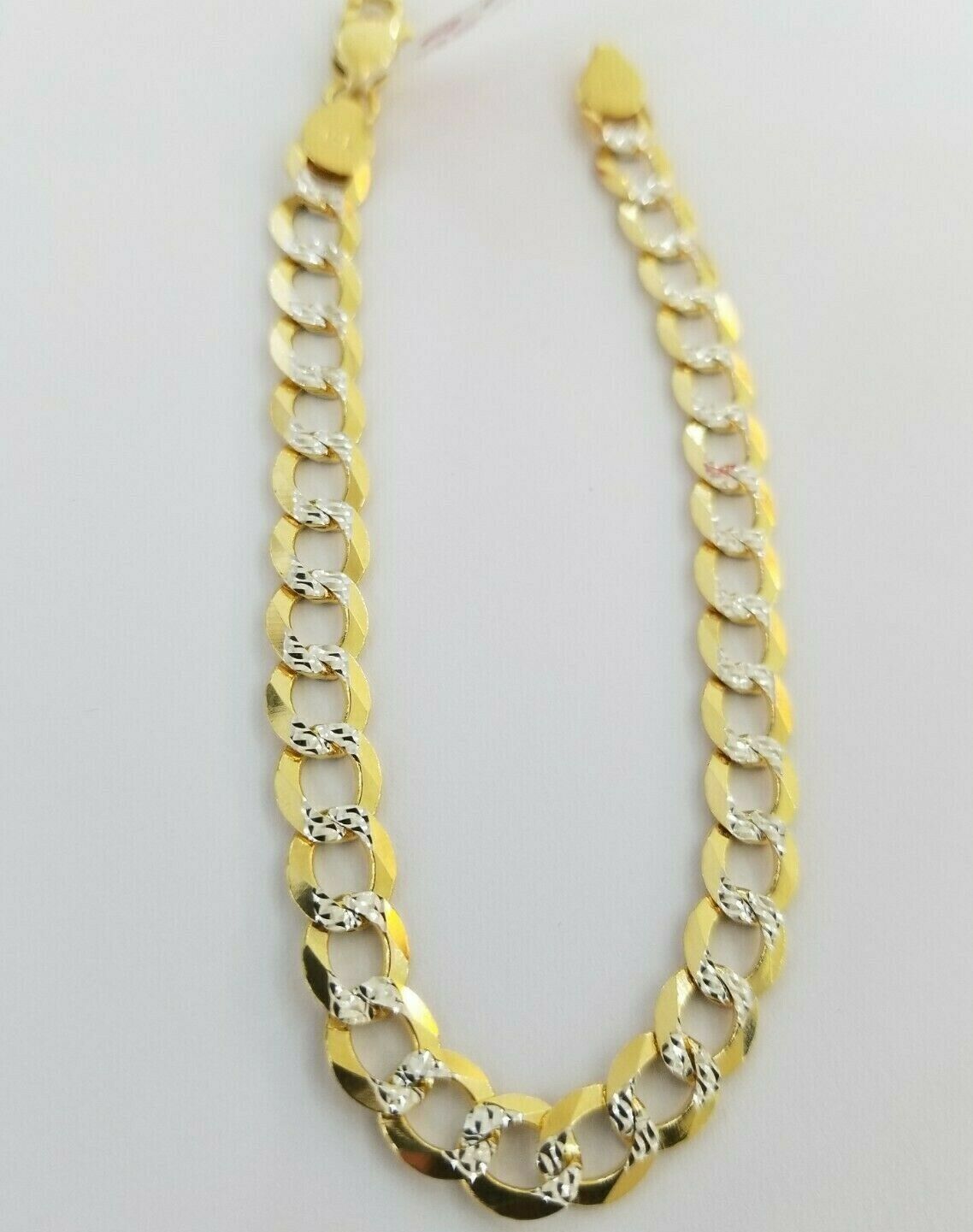 Real Gold Bracelet Solid 14k Cuban Curb Link FOR ladies 7.5" Diamond Cut 7.5mm - Reva Jeweler