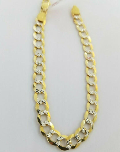 Real Gold Bracelet Solid 14k Cuban Curb Link FOR ladies 7.5" Diamond Cut 7.5mm - Reva Jeweler