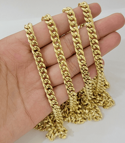 Real Gold chain 7mm 24 Inch Miami Cuban Link Necklace 10kt Yellow Gold For Mens - Reva Jeweler
