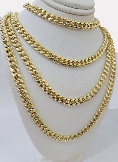 Real Gold chain 7mm 24 Inch Miami Cuban Link Necklace 10kt Yellow Gold For Mens - Reva Jeweler