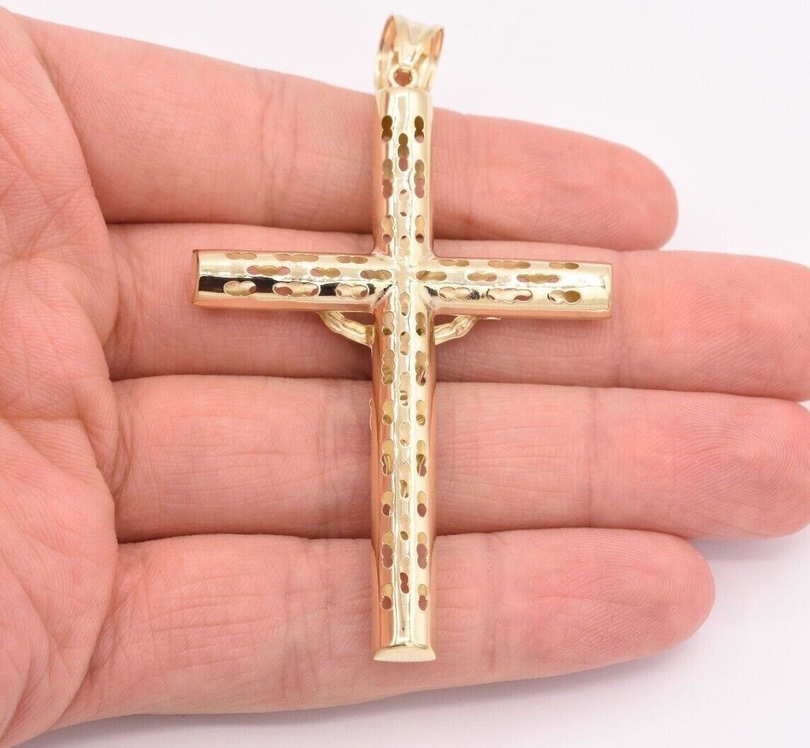 Real Gold Cross Charm Jesus christ pendant INRI crucifix 10k Yellow oro 2.4 Inch - Reva Jeweler