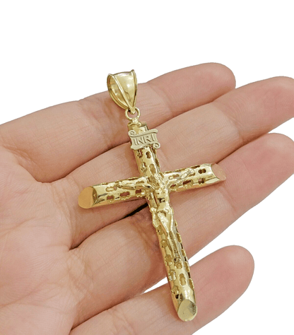 Real Gold Cross Charm Jesus christ pendant INRI crucifix 10k Yellow oro 2.4 Inch - Reva Jeweler