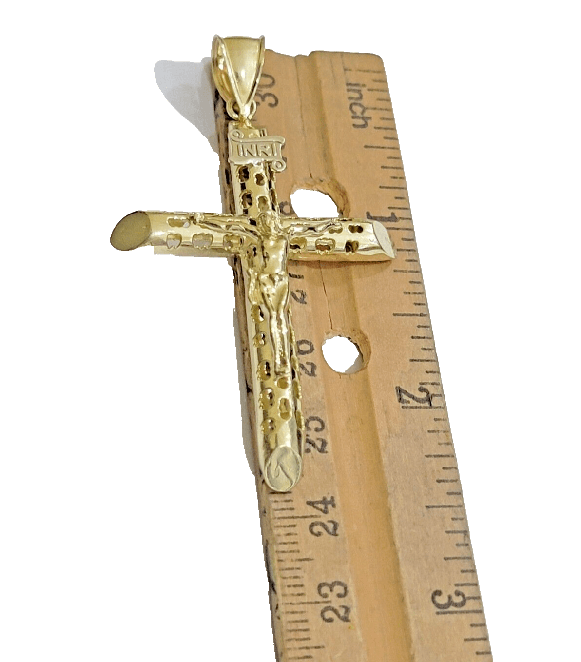 Real Gold Cross Charm Jesus christ pendant INRI crucifix 10k Yellow oro 2.4 Inch - Reva Jeweler