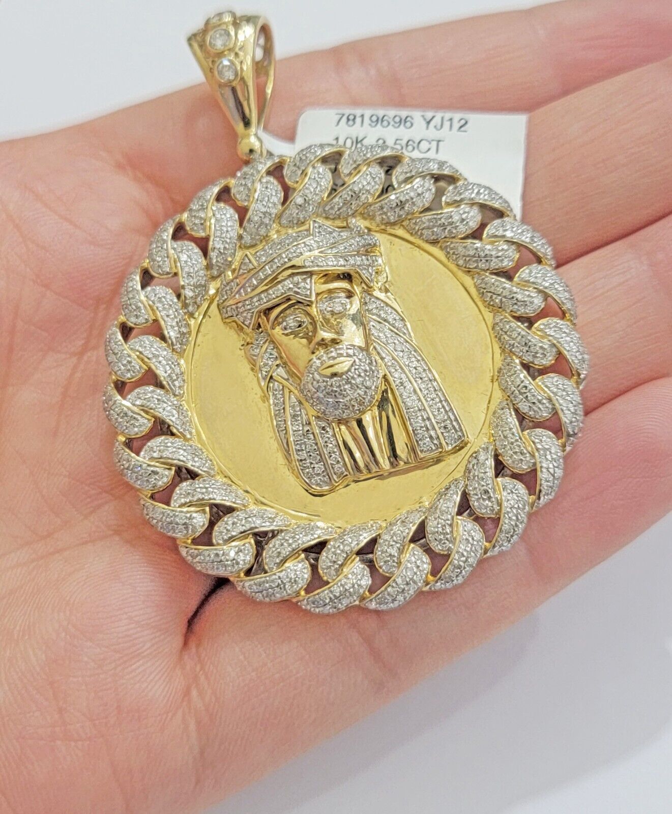 Real Gold Diamond jeus head Charm Pendant 10k yellow Gold 2.50CT Mens 2.3 Inch - Reva Jeweler