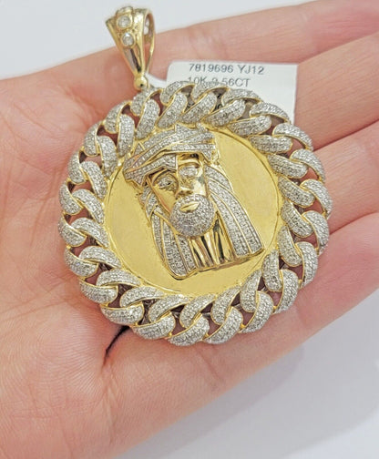 Real Gold Diamond jeus head Charm Pendant 10k yellow Gold 2.50CT Mens 2.3 Inch - Reva Jeweler