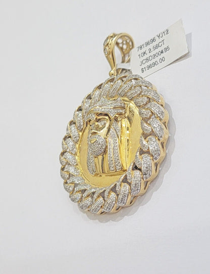 Real Gold Diamond jeus head Charm Pendant 10k yellow Gold 2.50CT Mens 2.3 Inch - Reva Jeweler