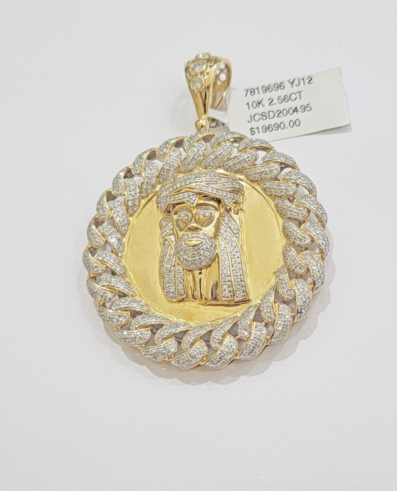 Real Gold Diamond jeus head Charm Pendant 10k yellow Gold 2.50CT Mens 2.3 Inch - Reva Jeweler