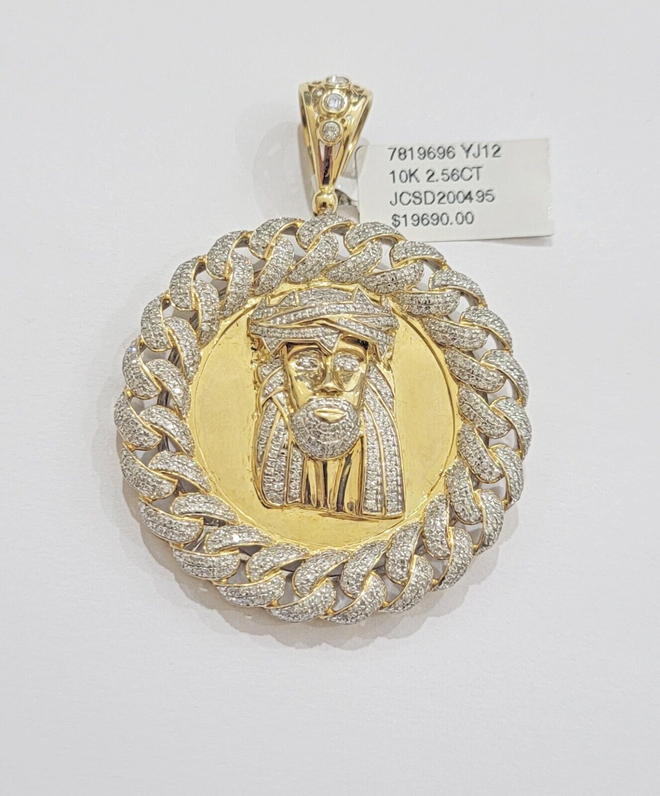Real Gold Diamond jeus head Charm Pendant 10k yellow Gold 2.50CT Mens 2.3 Inch - Reva Jeweler