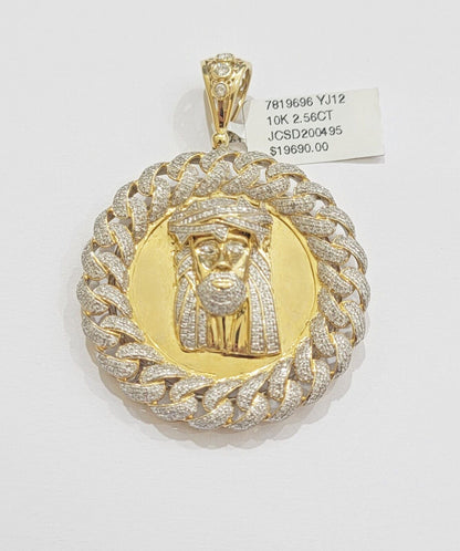 Real Gold Diamond jeus head Charm Pendant 10k yellow Gold 2.50CT Mens 2.3 Inch - Reva Jeweler