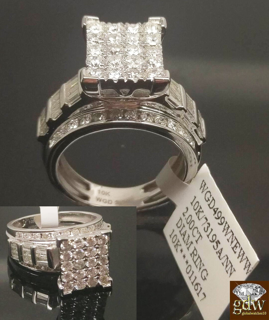 REAL Gold Diamond Ladies Ring 2Ct Diamond 10k White Gold Engagement Wedding Band - Reva Jeweler