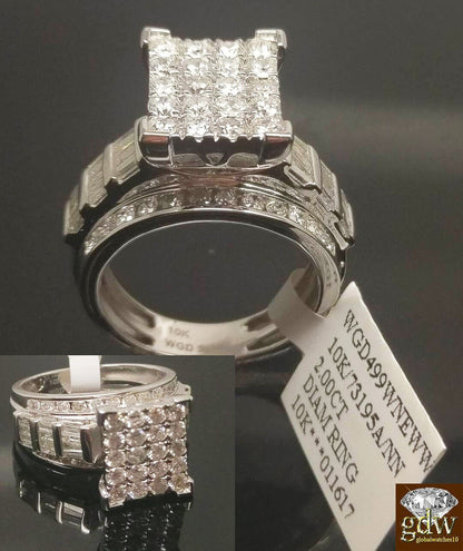 REAL Gold Diamond Ladies Ring 2Ct Diamond 10k White Gold Engagement Wedding Band - Reva Jeweler