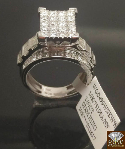 REAL Gold Diamond Ladies Ring 2Ct Diamond 10k White Gold Engagement Wedding Band - Reva Jeweler